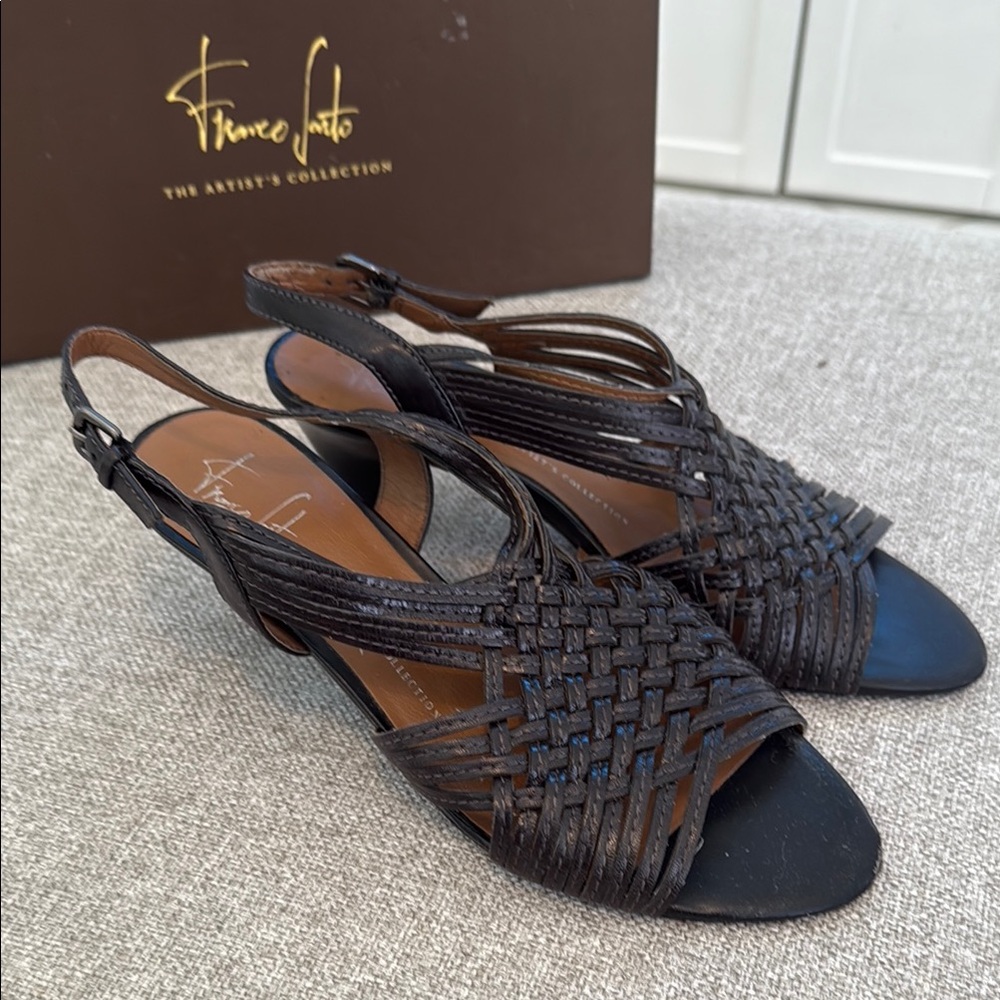 Franco Sarto Black Woven Slingback Sandals size 8.5
